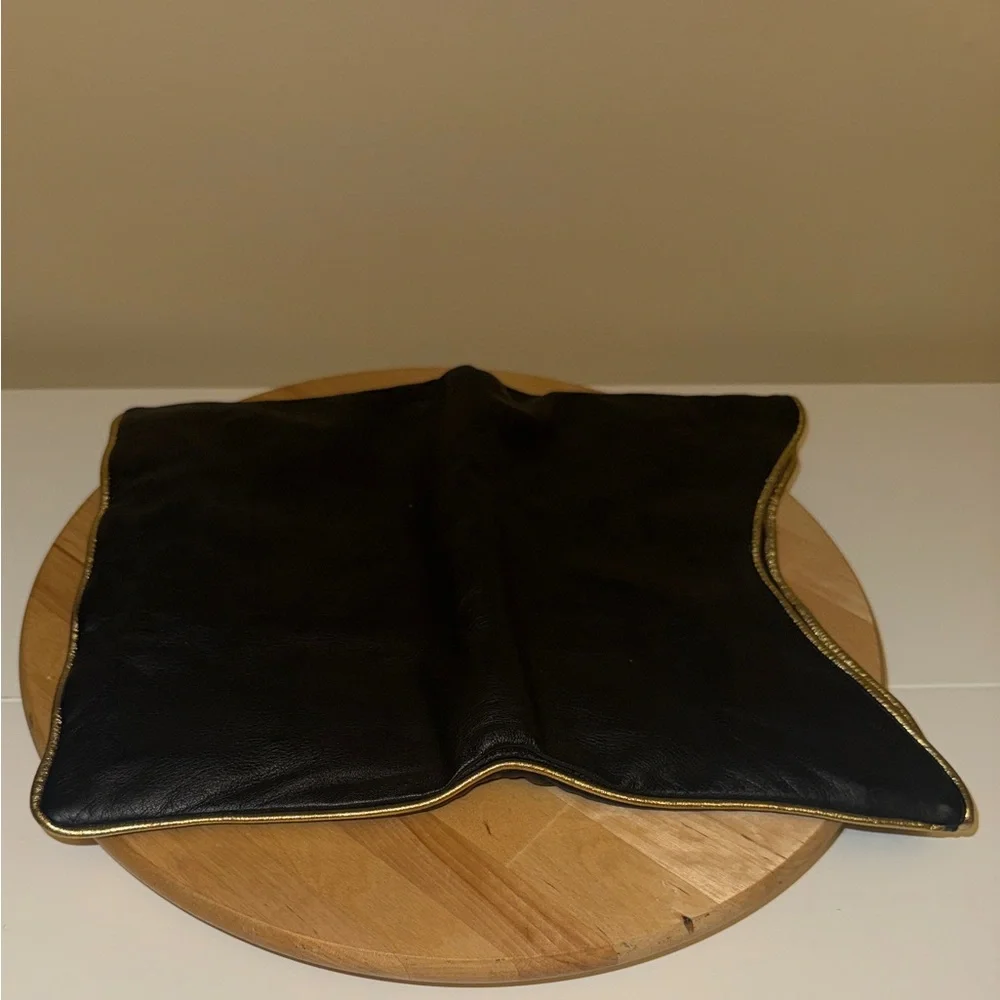 Lyla Black Leather Clutch with Gold Trim